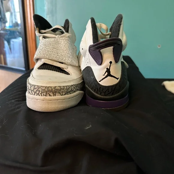 Air Jordan’s White and Purple Patterned High-Top Sneakers - Picture 2 of 3